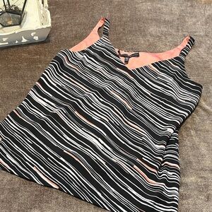 White House Black Market Reversible Striped Black and Coral Pink Women's Top